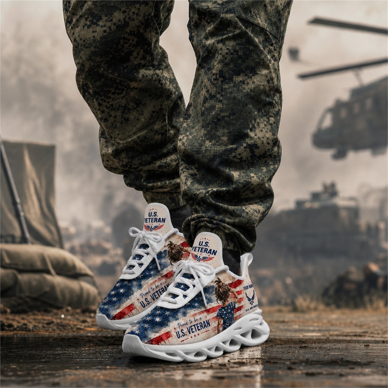 Custom Name US Veteran Eagle Flag Max Soul Shoes, Veteran Sneaker