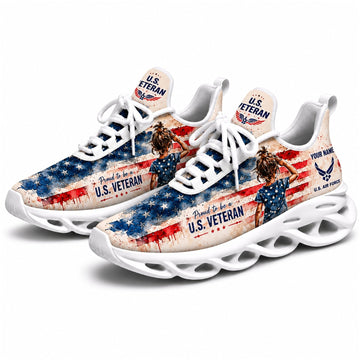 Custom Name US Veteran Eagle Flag Max Soul Shoes, Veteran Sneaker