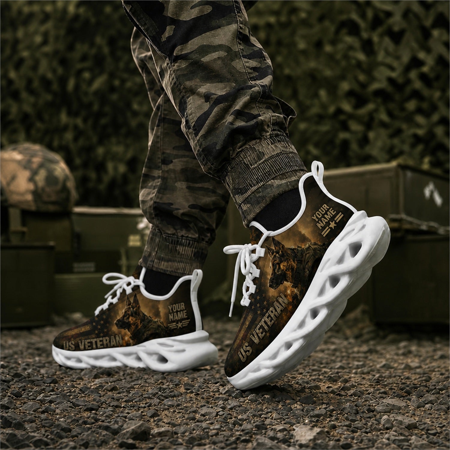 Custom Name US Veteran Mountain Flag Max Soul Shoes, Veteran Sneaker