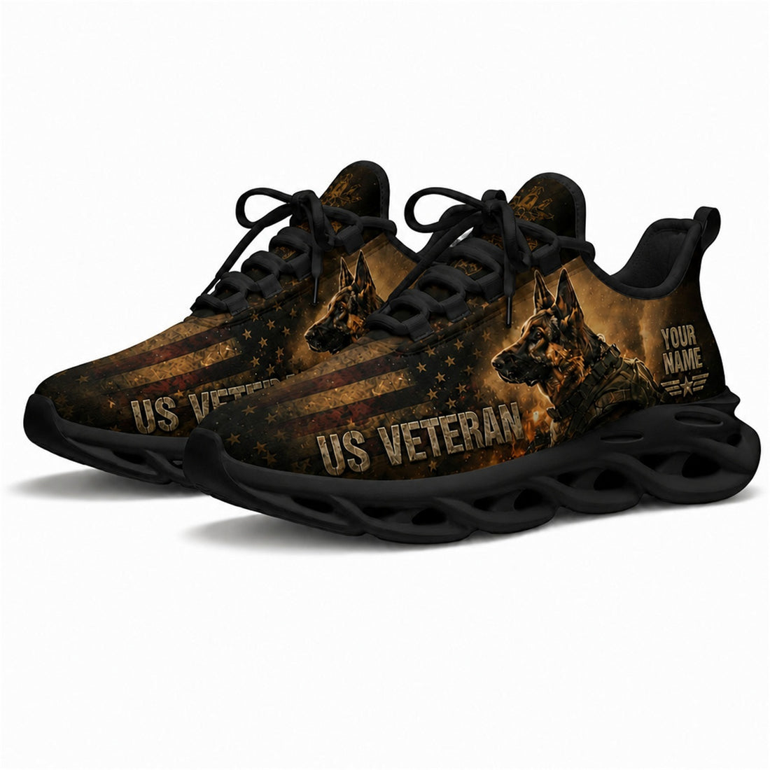 Custom Name US Veteran Mountain Flag Max Soul Shoes, Veteran Sneaker