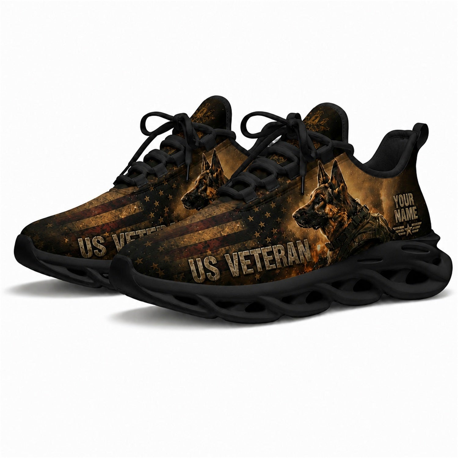 Custom Name US Veteran Mountain Flag Max Soul Shoes, Veteran Sneaker