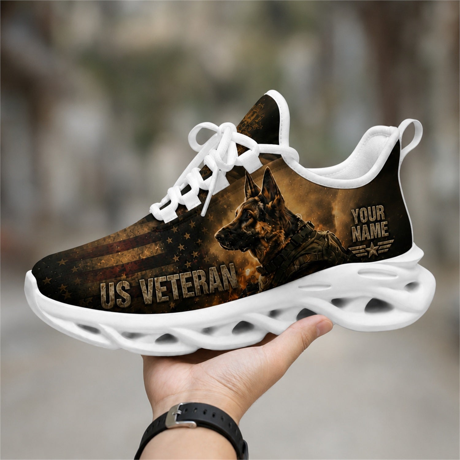 Custom Name US Veteran Mountain Flag Max Soul Shoes, Veteran Sneaker