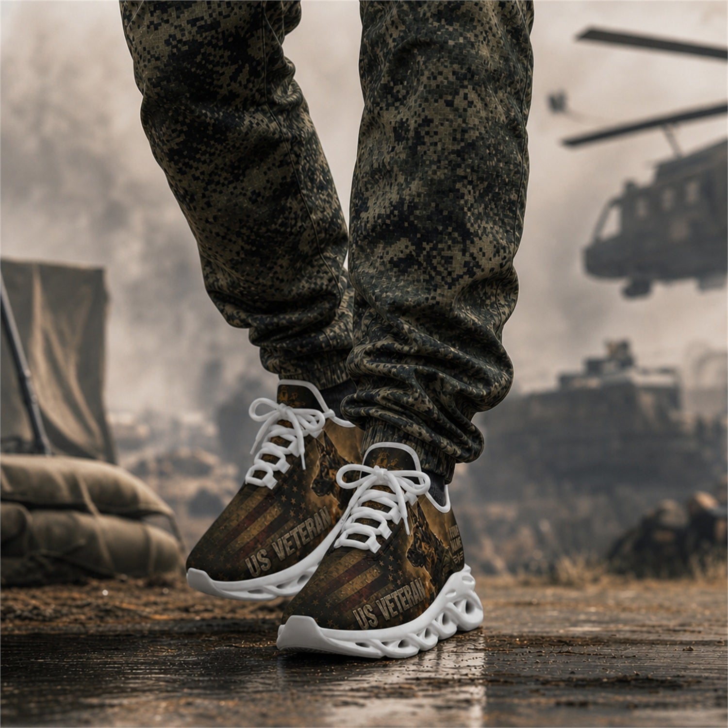 Custom Name US Veteran Mountain Flag Max Soul Shoes, Veteran Sneaker
