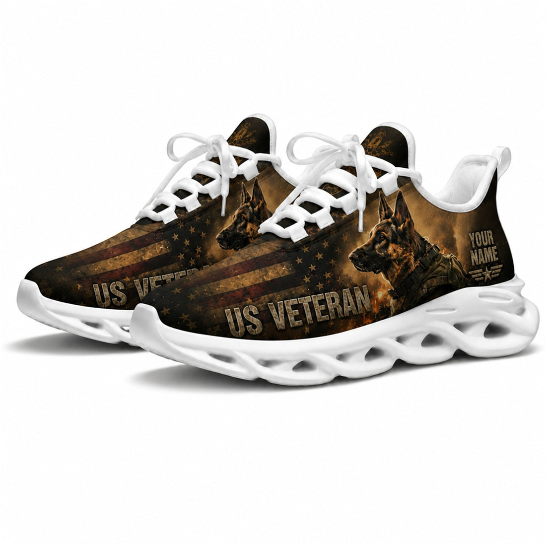 Custom Name US Veteran Mountain Flag Max Soul Shoes, Veteran Sneaker