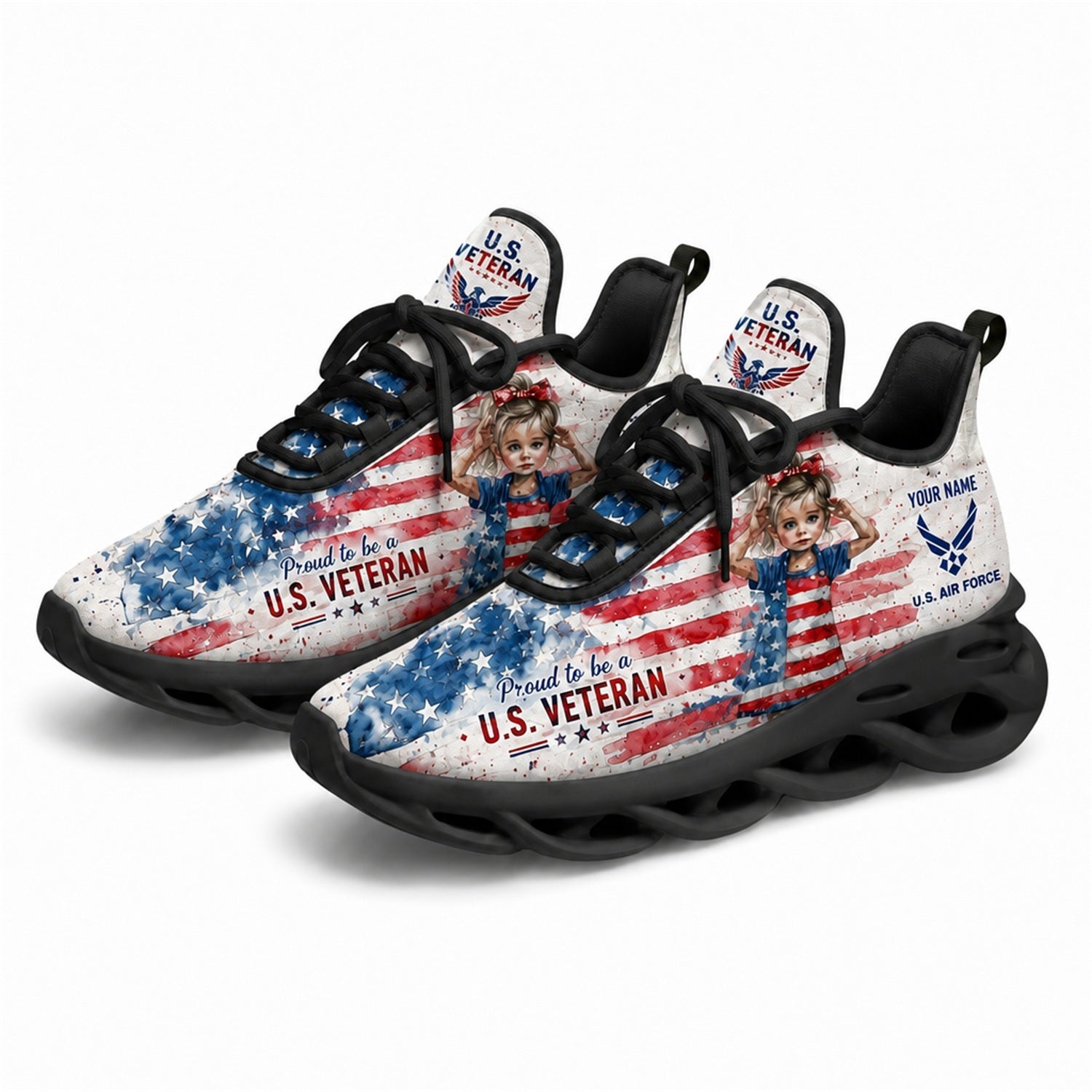 Custom Name US Veteran Patriotic Eagle Max Soul Shoes, Veteran Sneaker