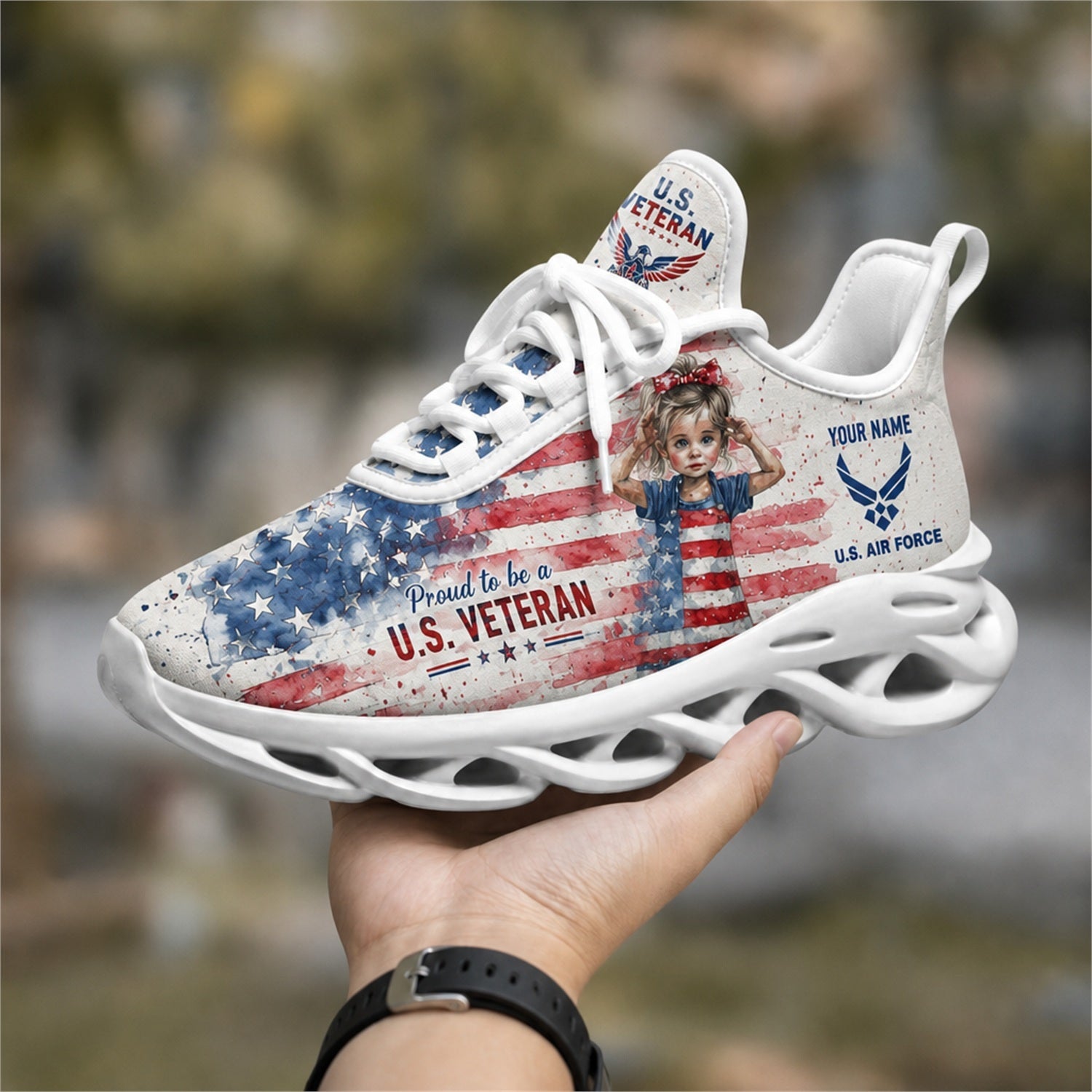 Custom Name US Veteran Patriotic Eagle Max Soul Shoes, Veteran Sneaker