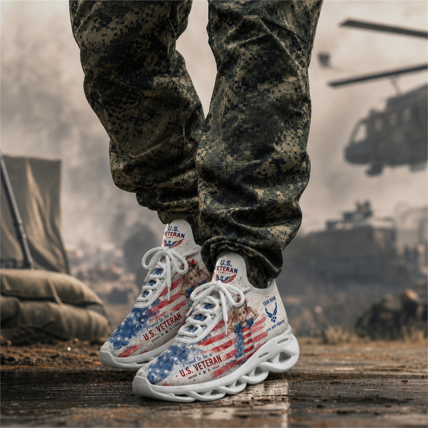 Custom Name US Veteran Patriotic Eagle Max Soul Shoes, Veteran Sneaker