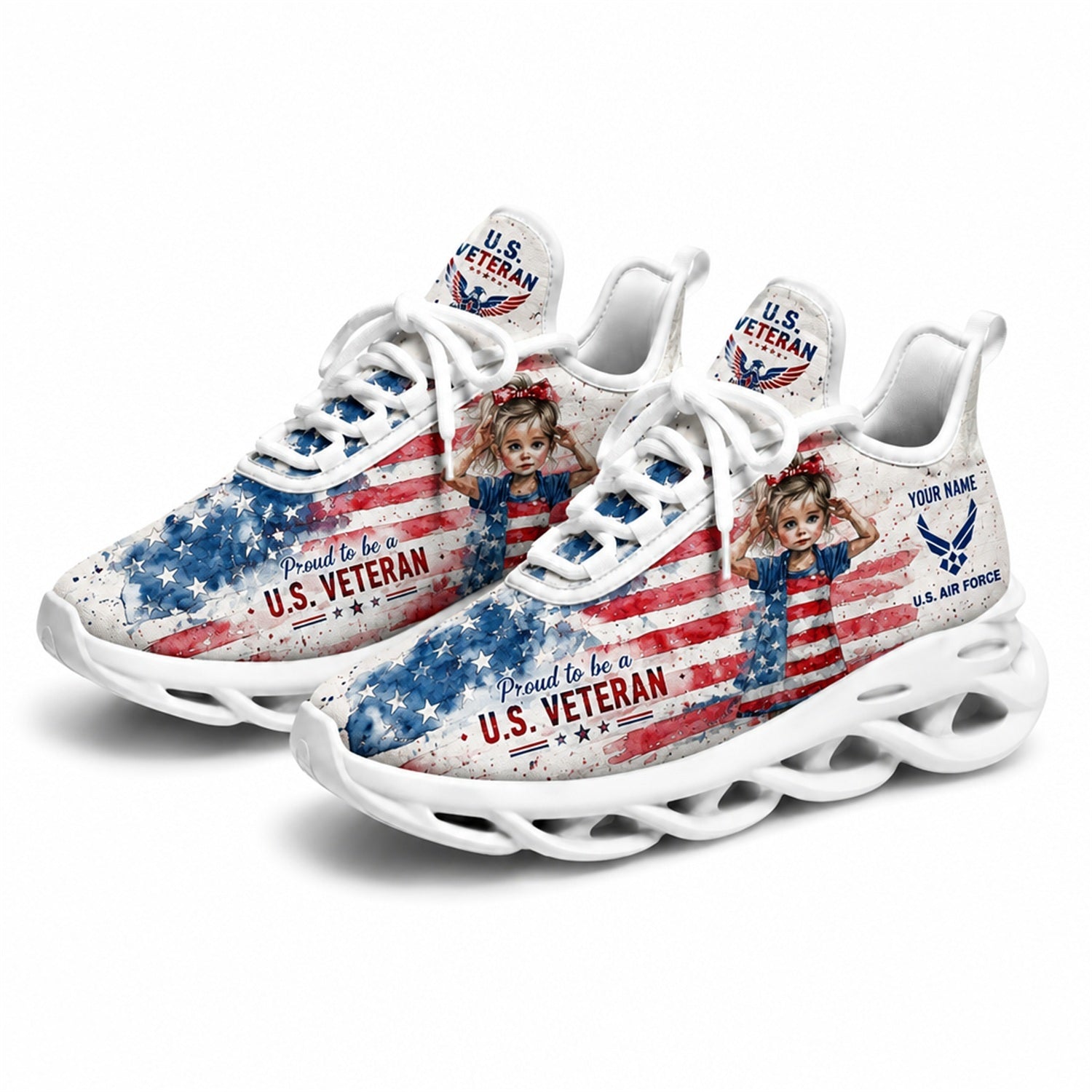 Custom Name US Veteran Patriotic Eagle Max Soul Shoes, Veteran Sneaker