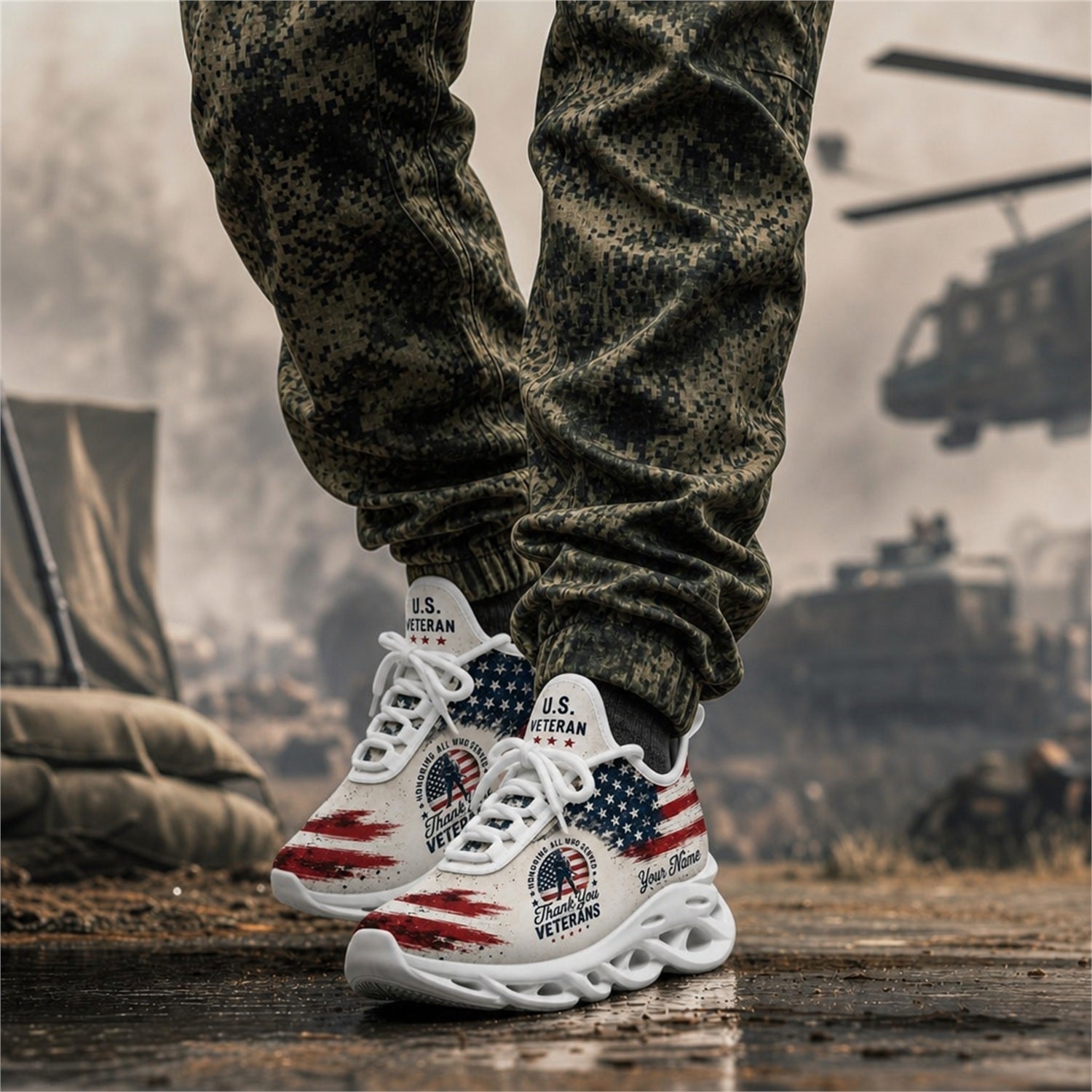 Custom Name US Veterans American Flag Max Soul Shoes, Veteran Sneaker