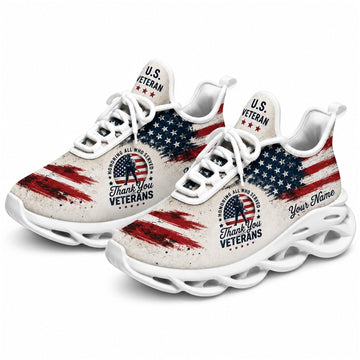 Custom Name US Veterans American Flag Max Soul Shoes, Veteran Sneaker