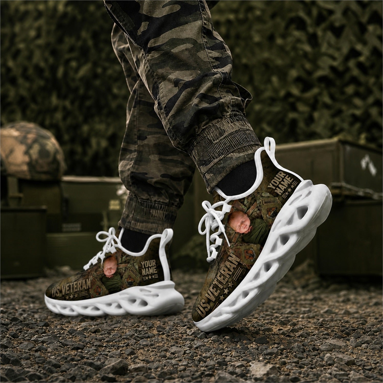 Custom Name US Veterans Custom Name Photo Max Soul Shoes, Veteran Sneaker