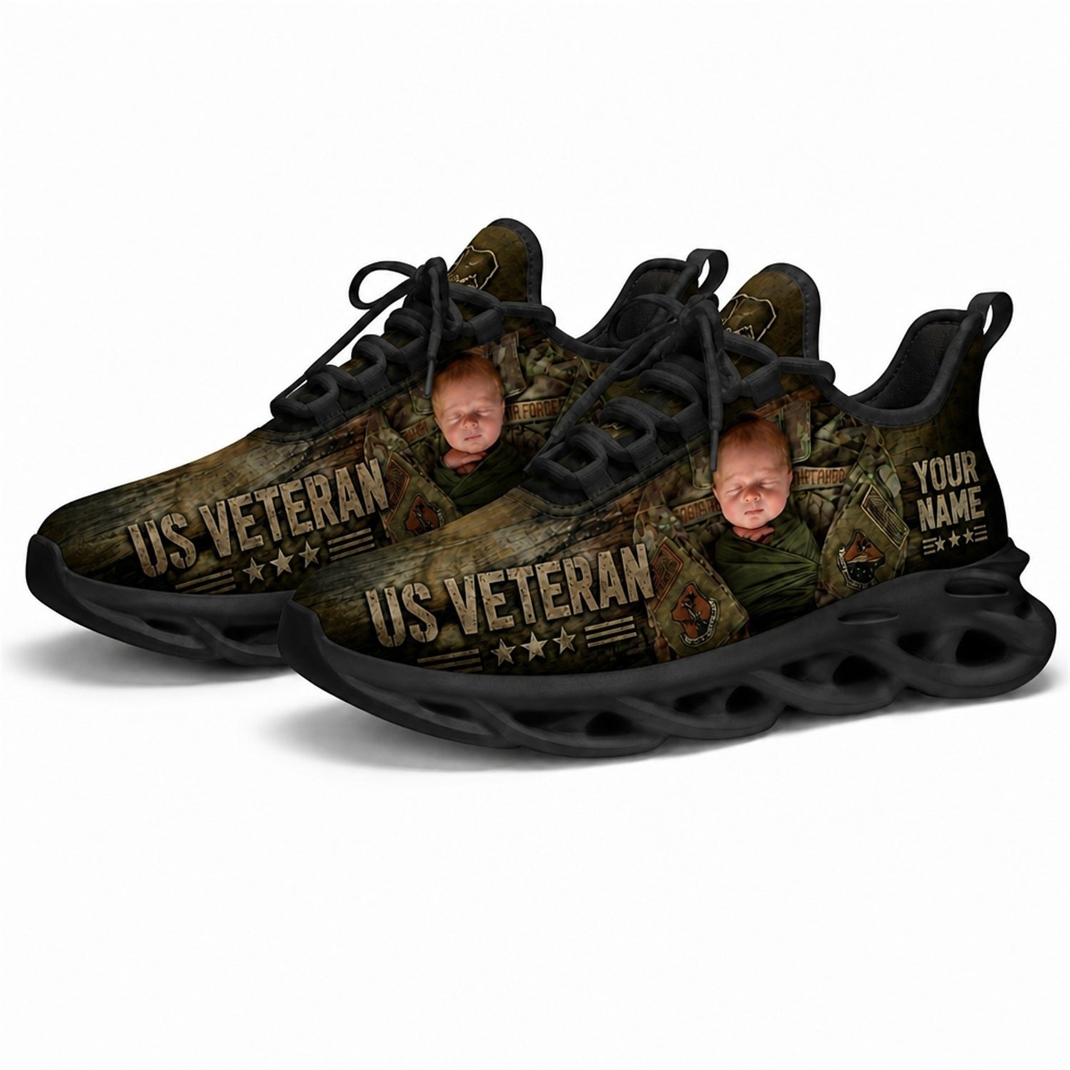 Custom Name US Veterans Custom Name Photo Max Soul Shoes, Veteran Sneaker