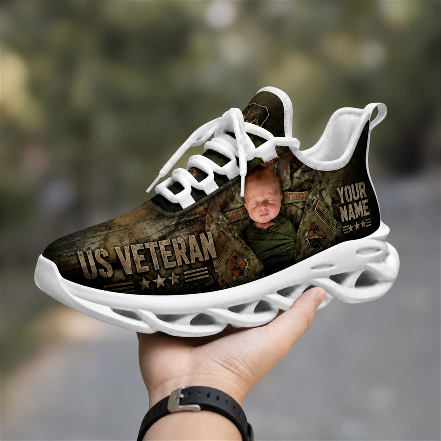 Custom Name US Veterans Custom Name Photo Max Soul Shoes, Veteran Sneaker