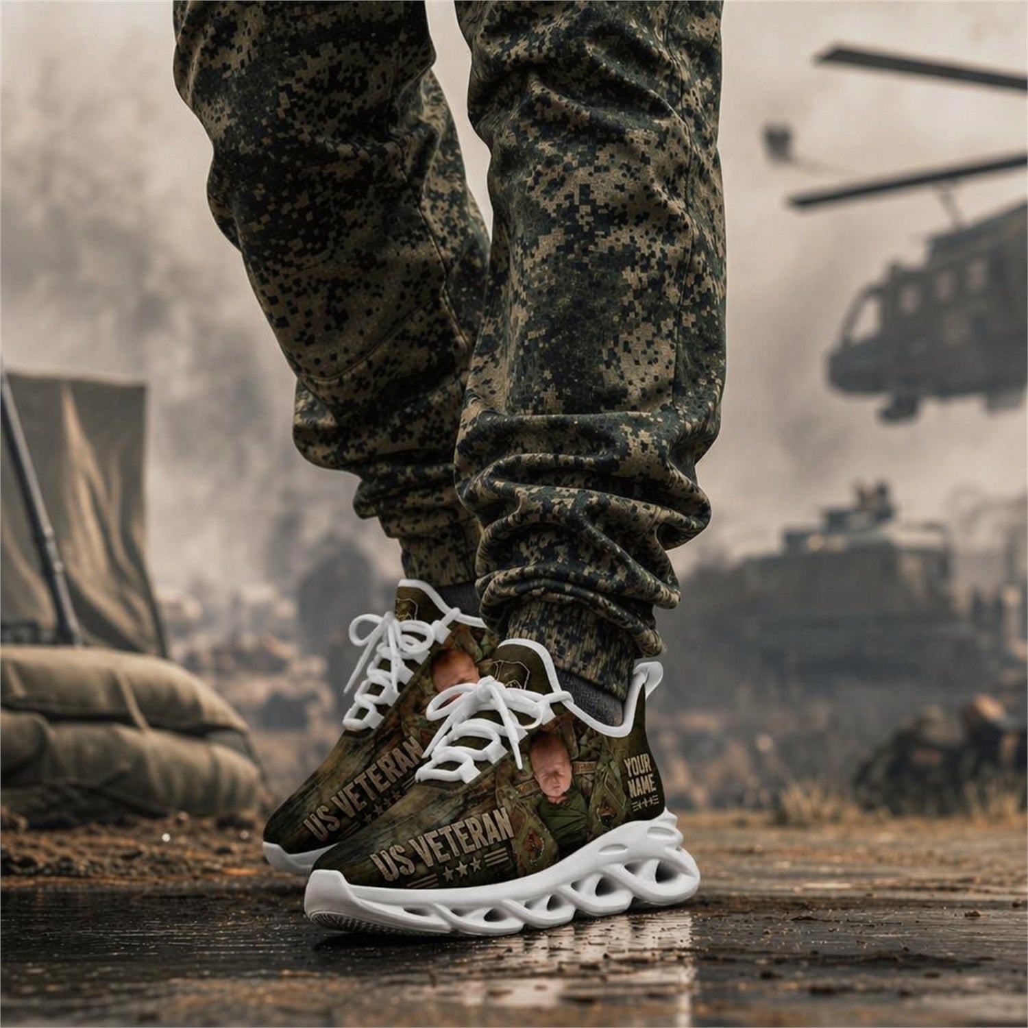 Custom Name US Veterans Custom Name Photo Max Soul Shoes, Veteran Sneaker