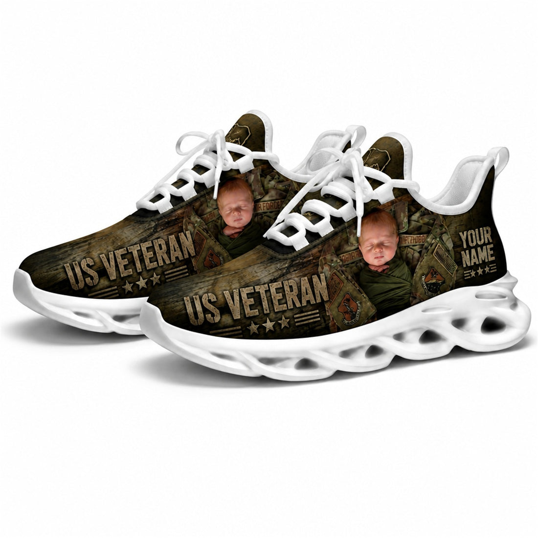 Custom Name US Veterans Custom Name Photo Max Soul Shoes, Veteran Sneaker