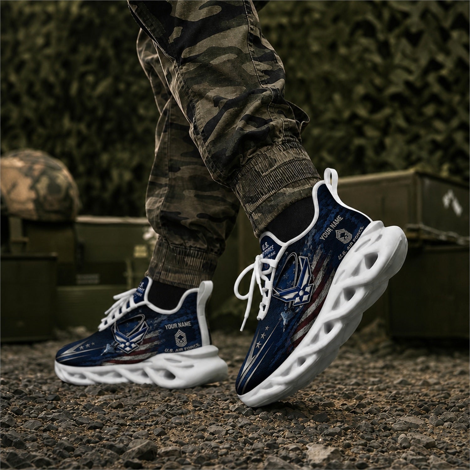 Custom Name US Veterans Eagle Flag Max Soul Shoes, Veteran Sneaker