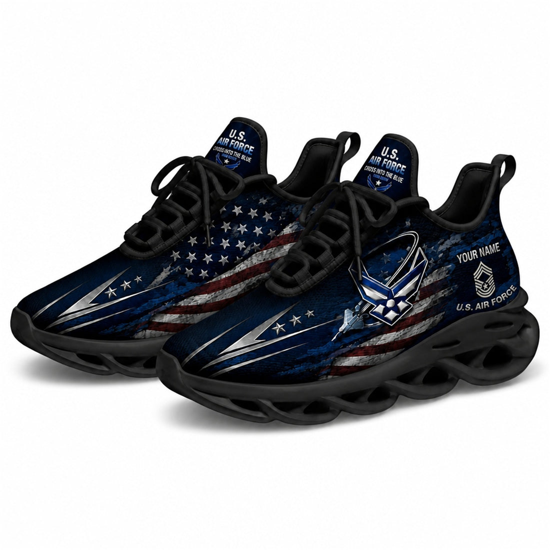 Custom Name US Veterans Eagle Flag Max Soul Shoes, Veteran Sneaker