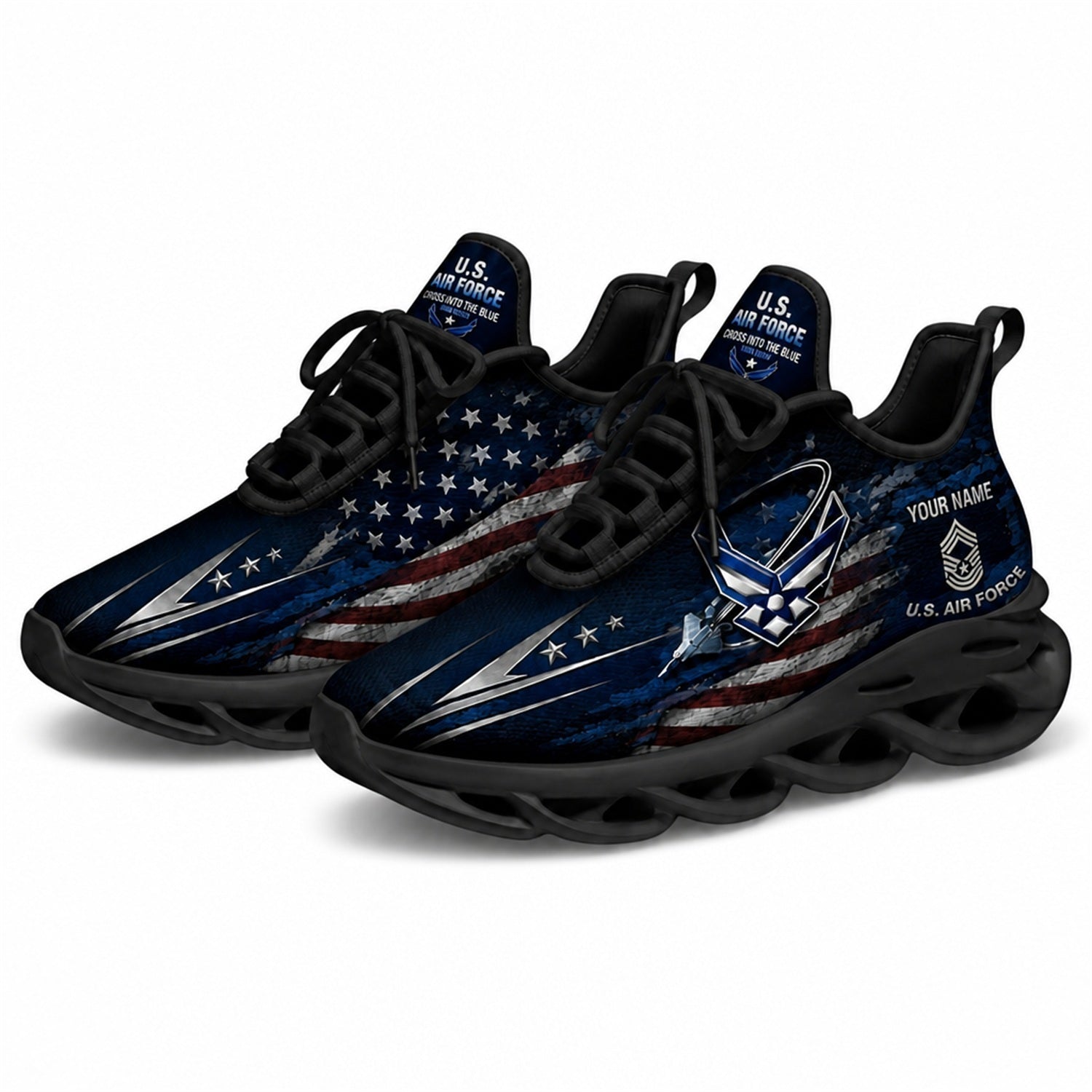 Custom Name US Veterans Eagle Flag Max Soul Shoes, Veteran Sneaker