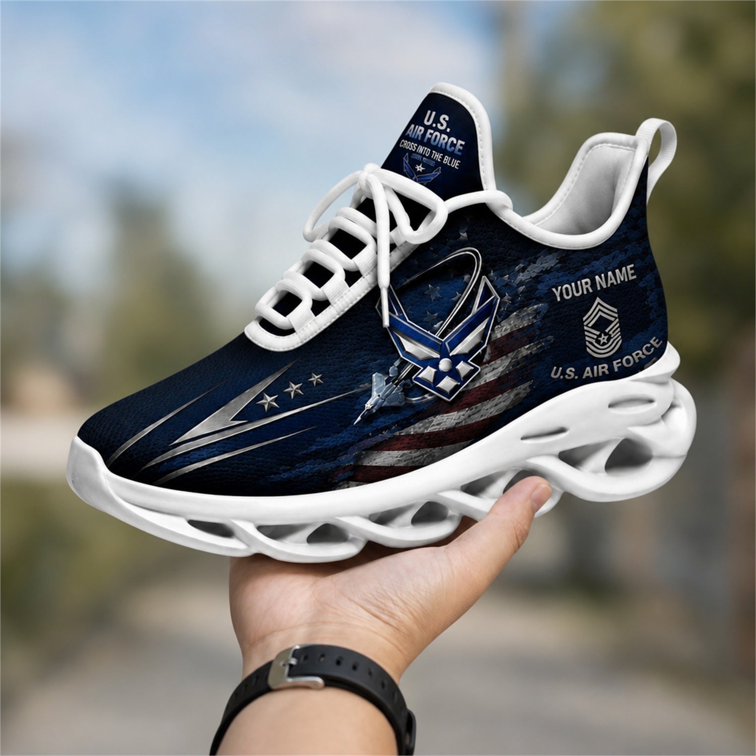 Custom Name US Veterans Eagle Flag Max Soul Shoes, Veteran Sneaker