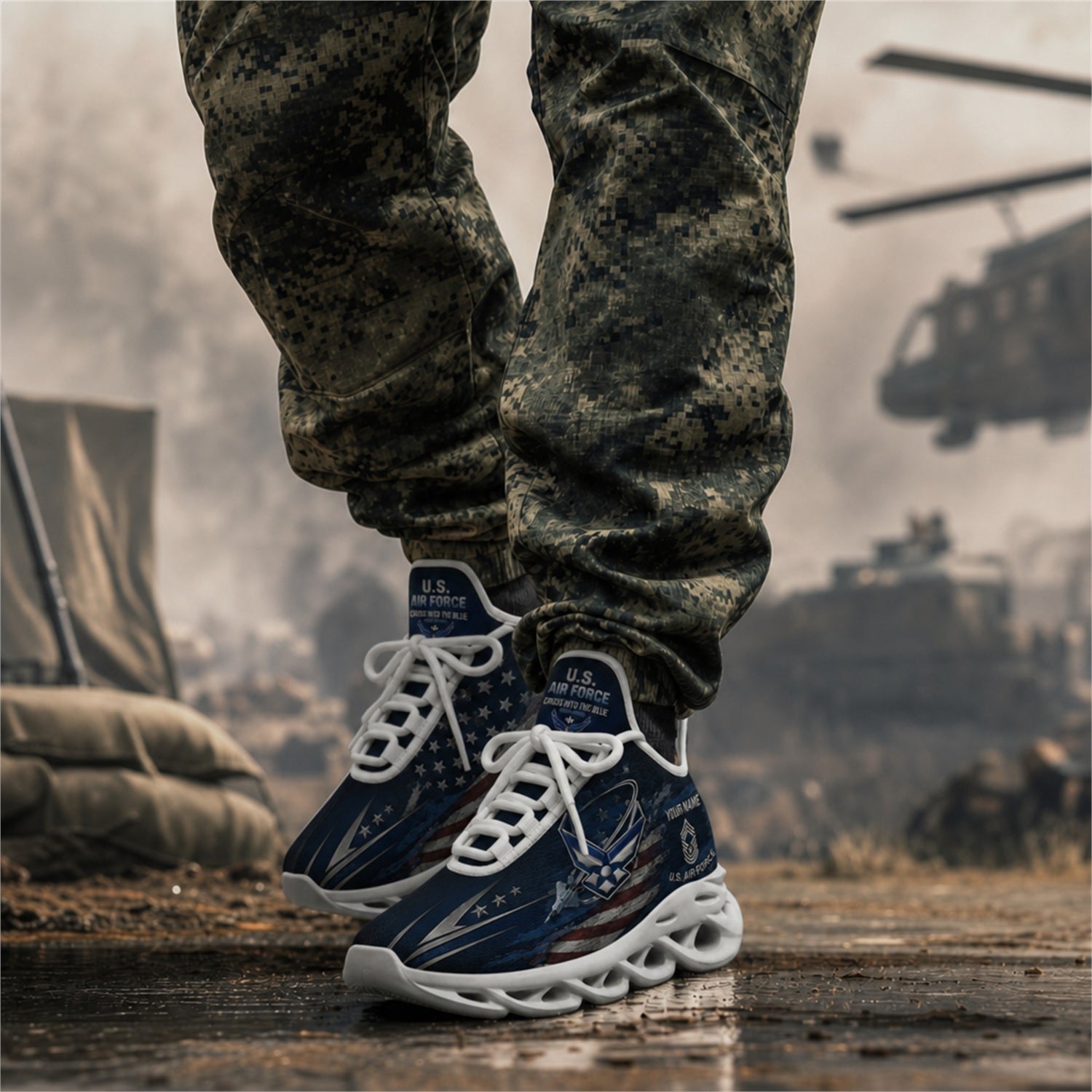 Custom Name US Veterans Eagle Flag Max Soul Shoes, Veteran Sneaker