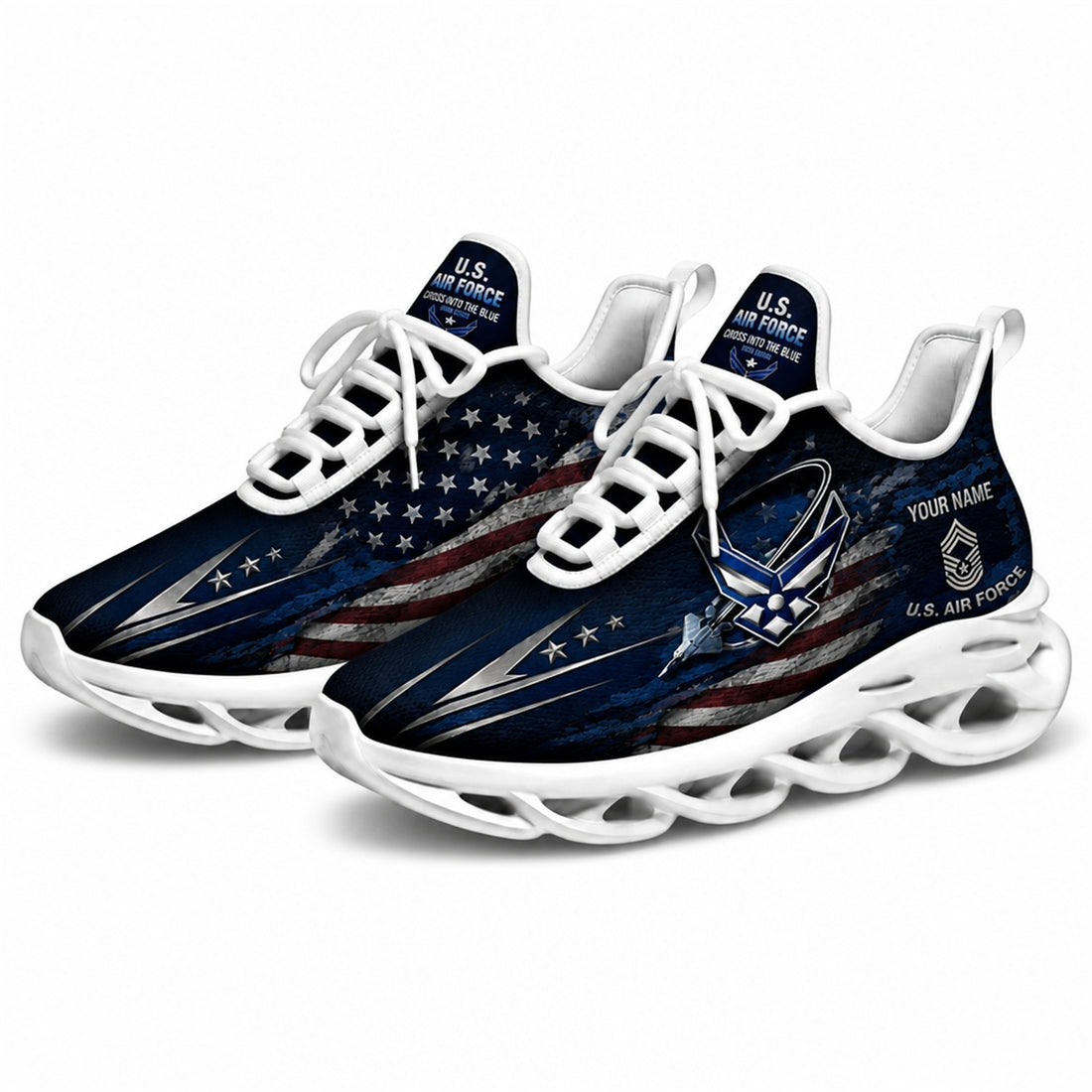 Custom Name US Veterans Eagle Flag Max Soul Shoes, Veteran Sneaker