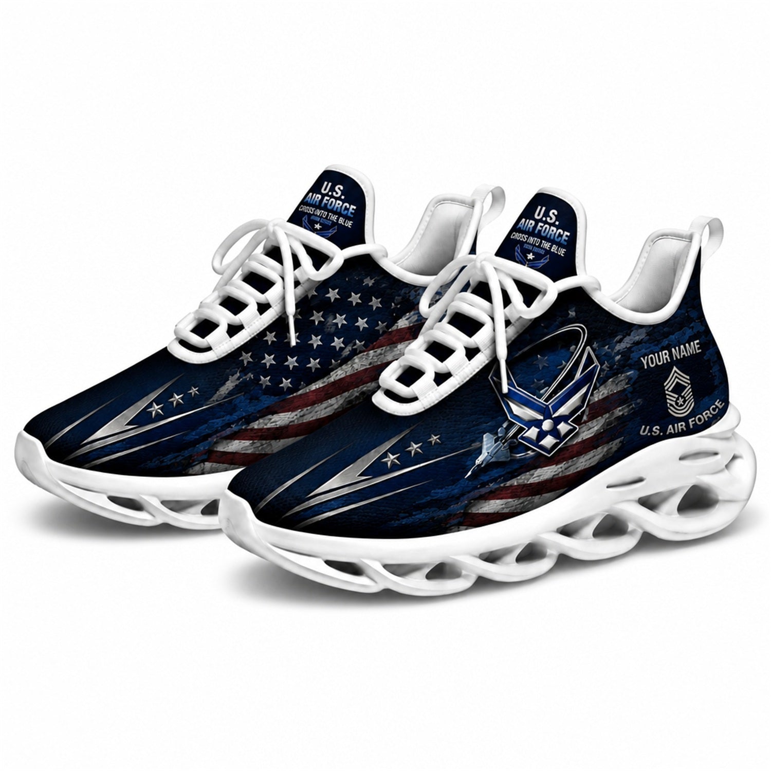Custom Name US Veterans Eagle Flag Max Soul Shoes, Veteran Sneaker