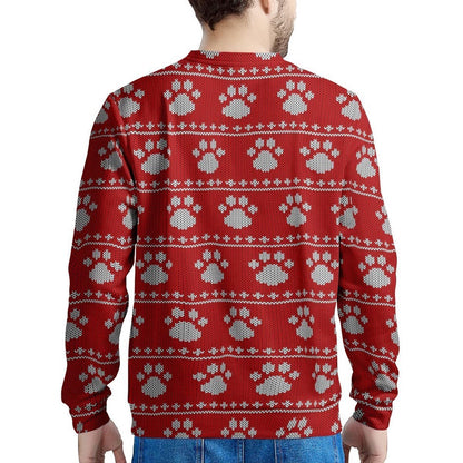 Ugly Christmas Paw Men's Sweatshirt, Christmas Ugly Sweater, Sweater Xmas, Ugly Sweater