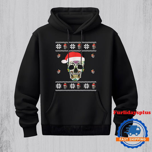 Ugly Christmas Sugar Skull With Santa hat Apprel Hoodie, Christmas T Shirt, Christmas Sweatshirt