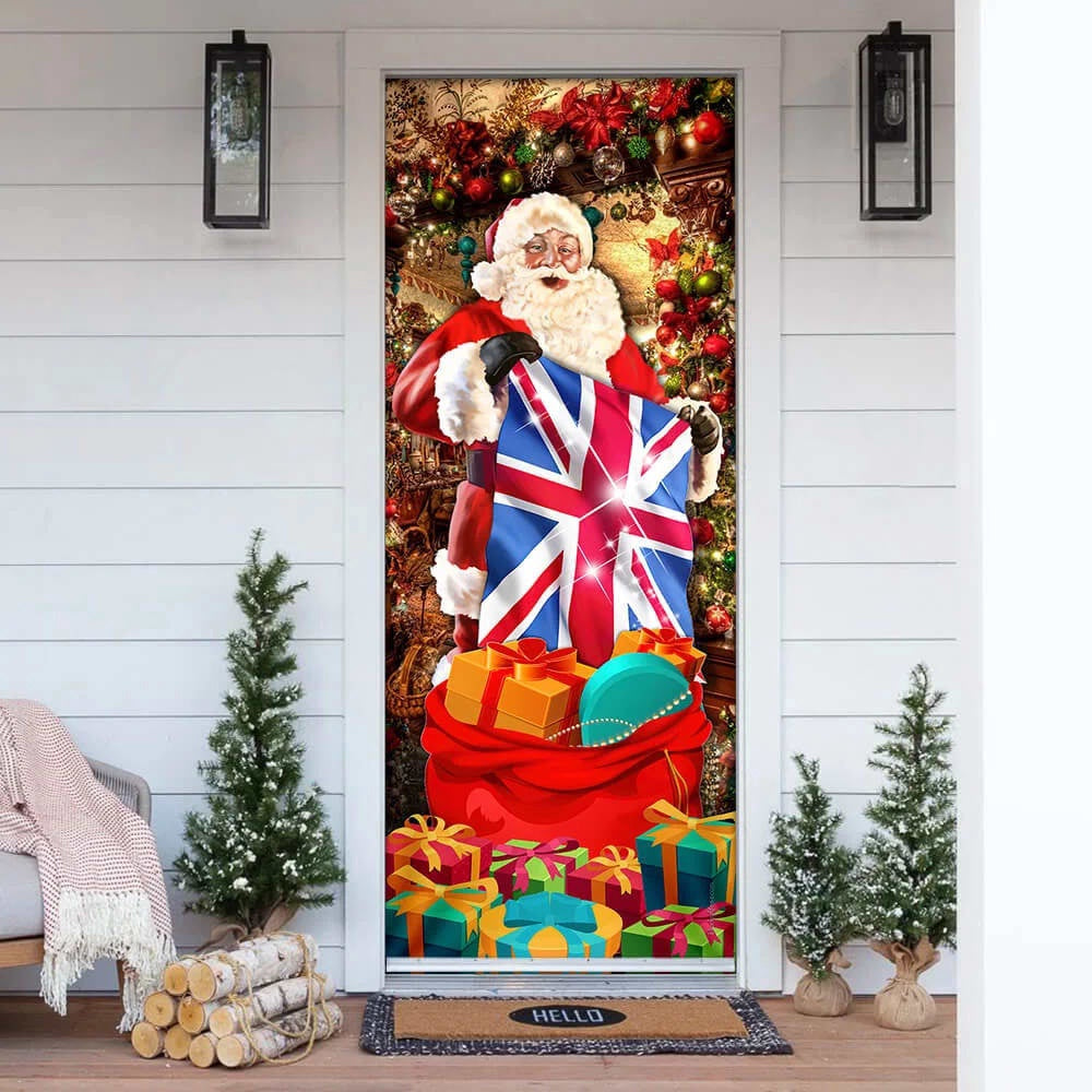 Uk Christmas Santa Laughing Door Cover, Unique Gifts Doorcover, Holiday Decor, Christmas Gift Decor