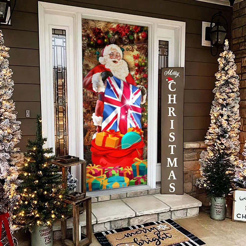 Uk Christmas Santa Laughing Door Cover, Unique Gifts Doorcover, Holiday Decor, Christmas Gift Decor