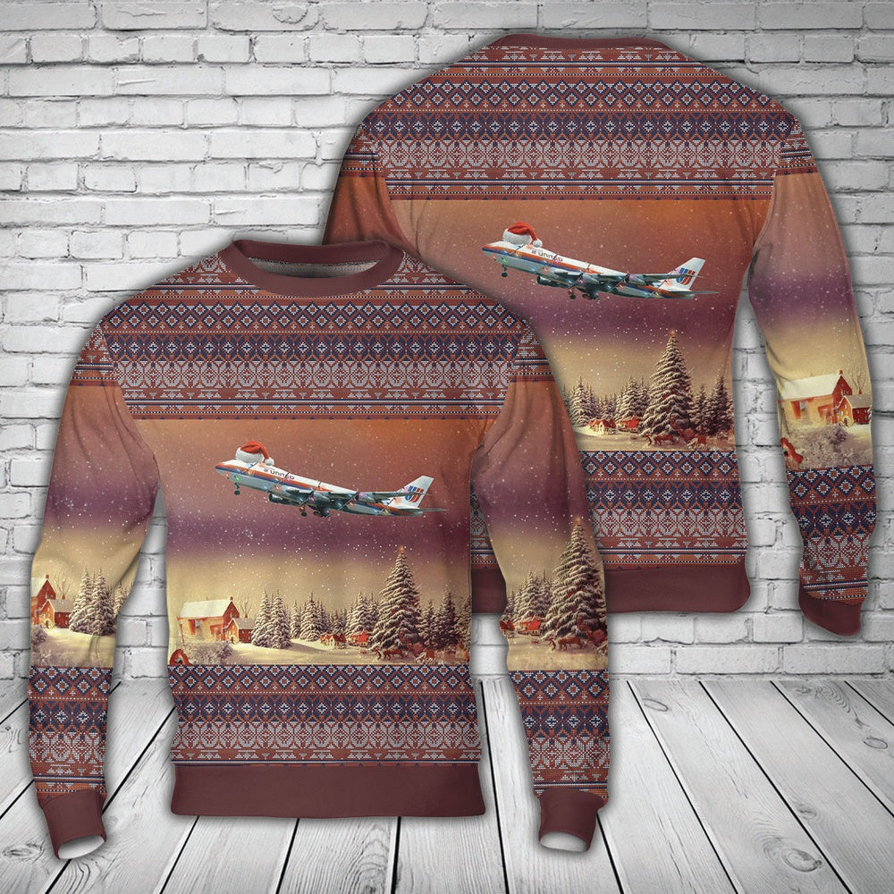 United Airlines Boeing 747-200 Christmas AOP Sweater, Christmas Ugly Sweater, Sweater Xmas, Ugly Sweater