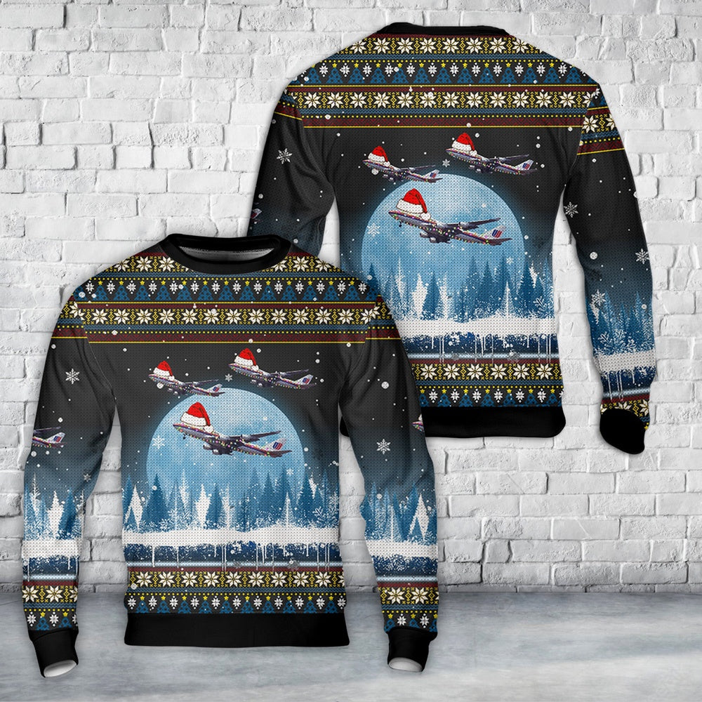 United Airlines Boeing 747-422 Tulip Lahaina Harbor Christmas Sweater, Christmas Ugly Sweater, Sweater Xmas, Ugly Sweater