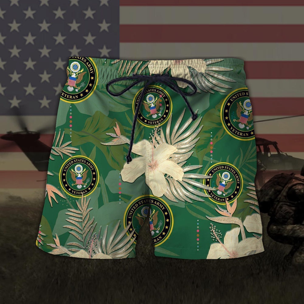 United States Army Veteran Men Hawaiian Short, Short Military, Short Beach, Us Military Shorts, Veteran Beach