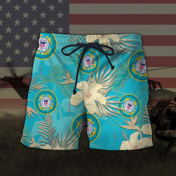 United States Coast Guard Men Hawaiian Short, Short Military, Short Beach, Us Military Shorts, Veteran Beach