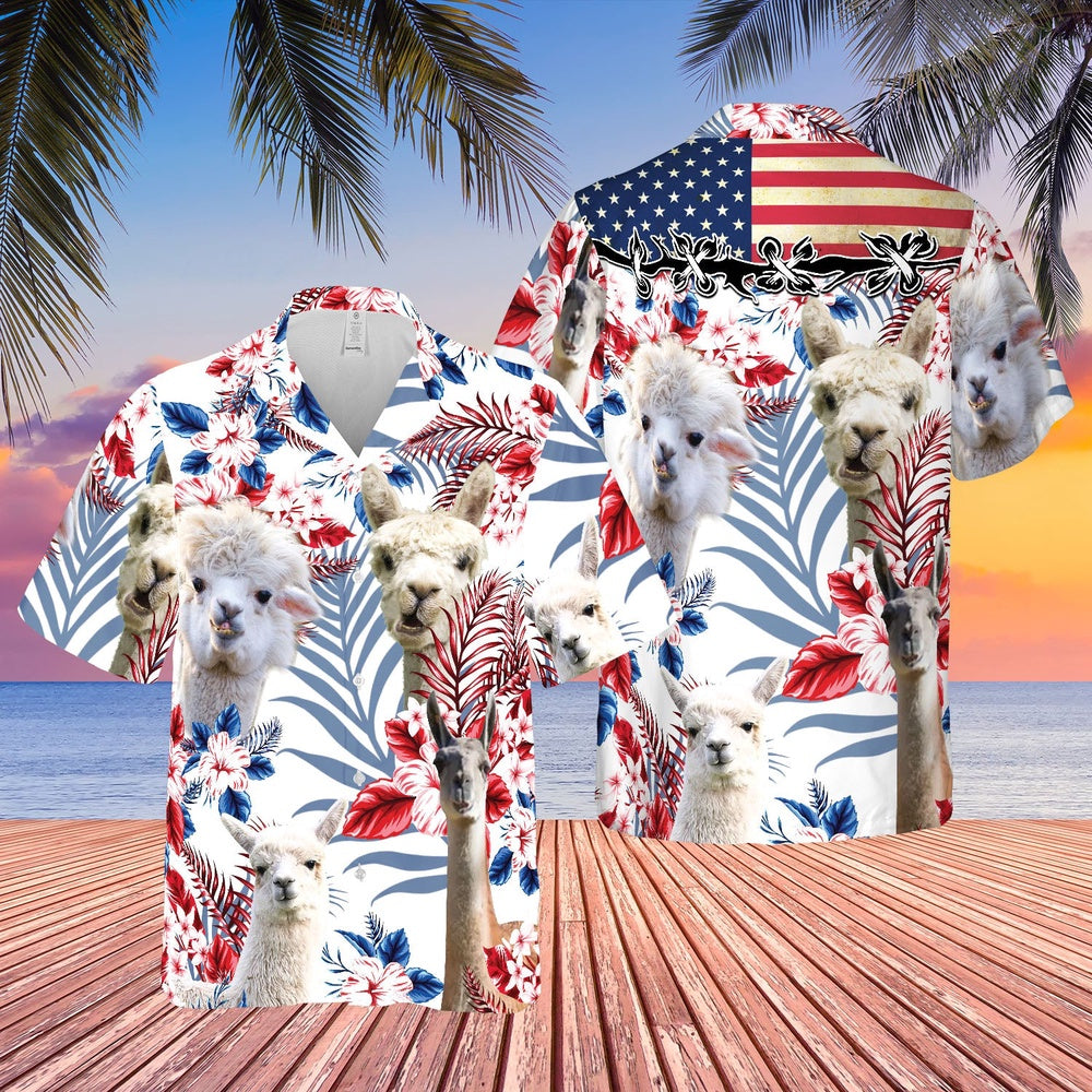 United States Flag Hawaiian Theme For Alpacas Lovers All 3D Printed Hawaiian shirt, Farm Hawaiian Shirt, Farmer Hawaii