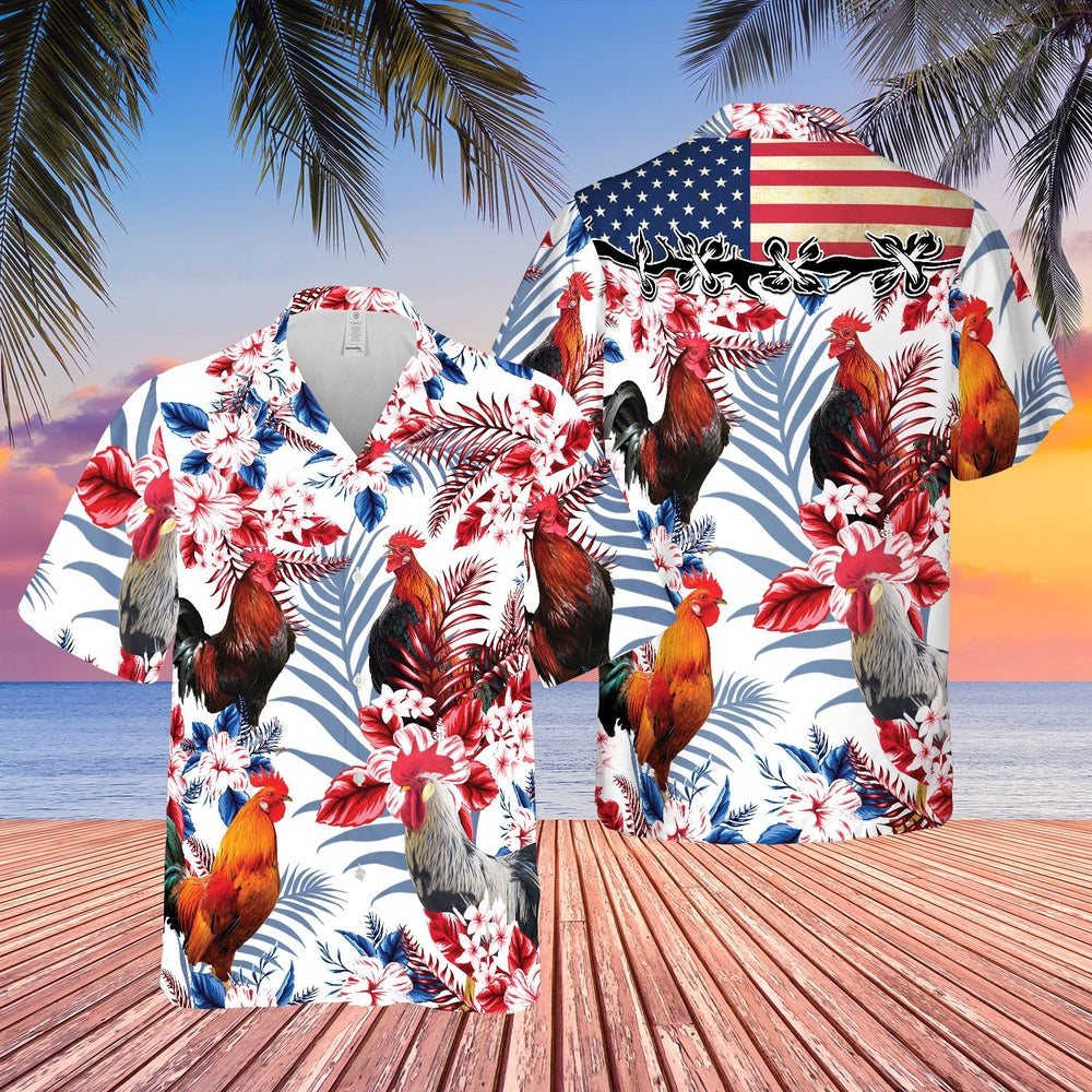 United States Flag Hawaiian Theme For Chicken Lovers All 3D Printed Hawaiian shirt, Farm Hawaiian Shirt, Farmer Hawaii