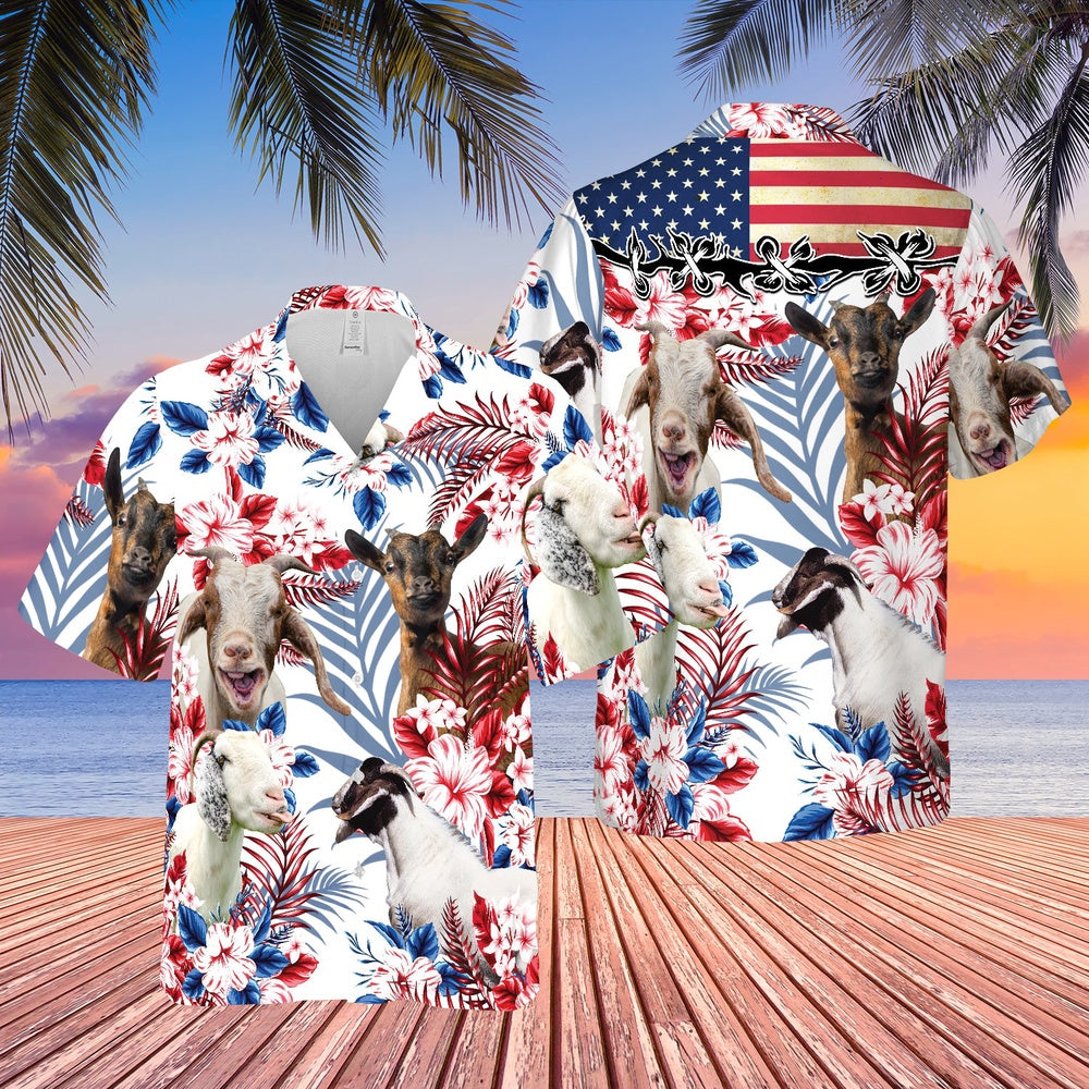 United States Flag Hawaiian Theme For Goat Lovers All 3D Printed Hawaiian shirt, Farm Hawaiian Shirt, Farmer Hawaii
