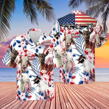 United States Flag Hawaiian Theme For Goat Lovers All 3D Printed Hawaiian shirt, Farm Hawaiian Shirt, Farmer Hawaii