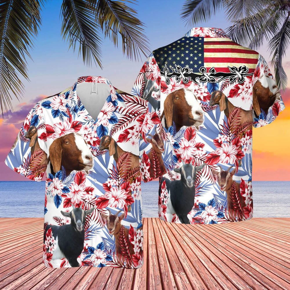 United States Flag Hawaiian Theme For Nubian Goat Lovers All 3D Printed Hawaiian shirt, Farm Hawaiian Shirt, Farmer Hawaii