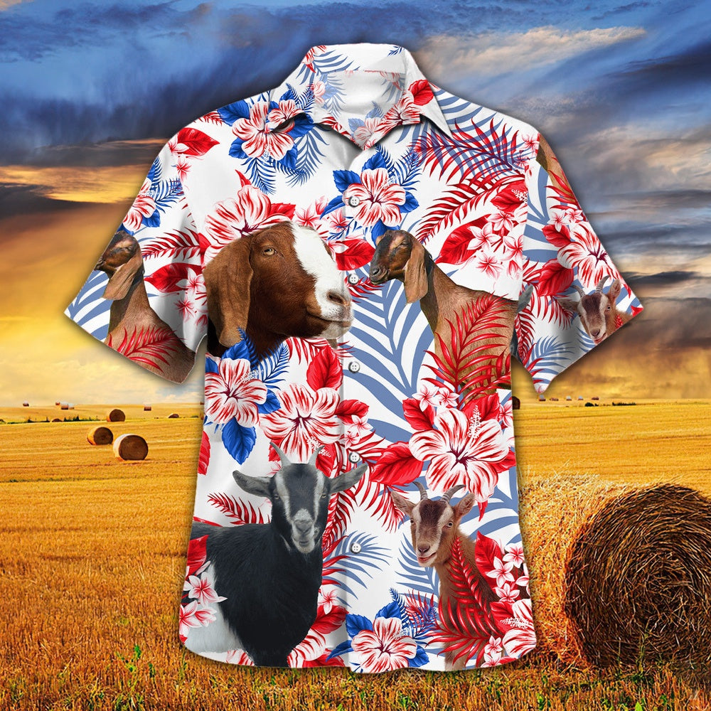 United States Flag Hawaiian Theme For Nubian Goat Lovers All 3D Printed Hawaiian shirt, Farm Hawaiian Shirt, Farmer Hawaii