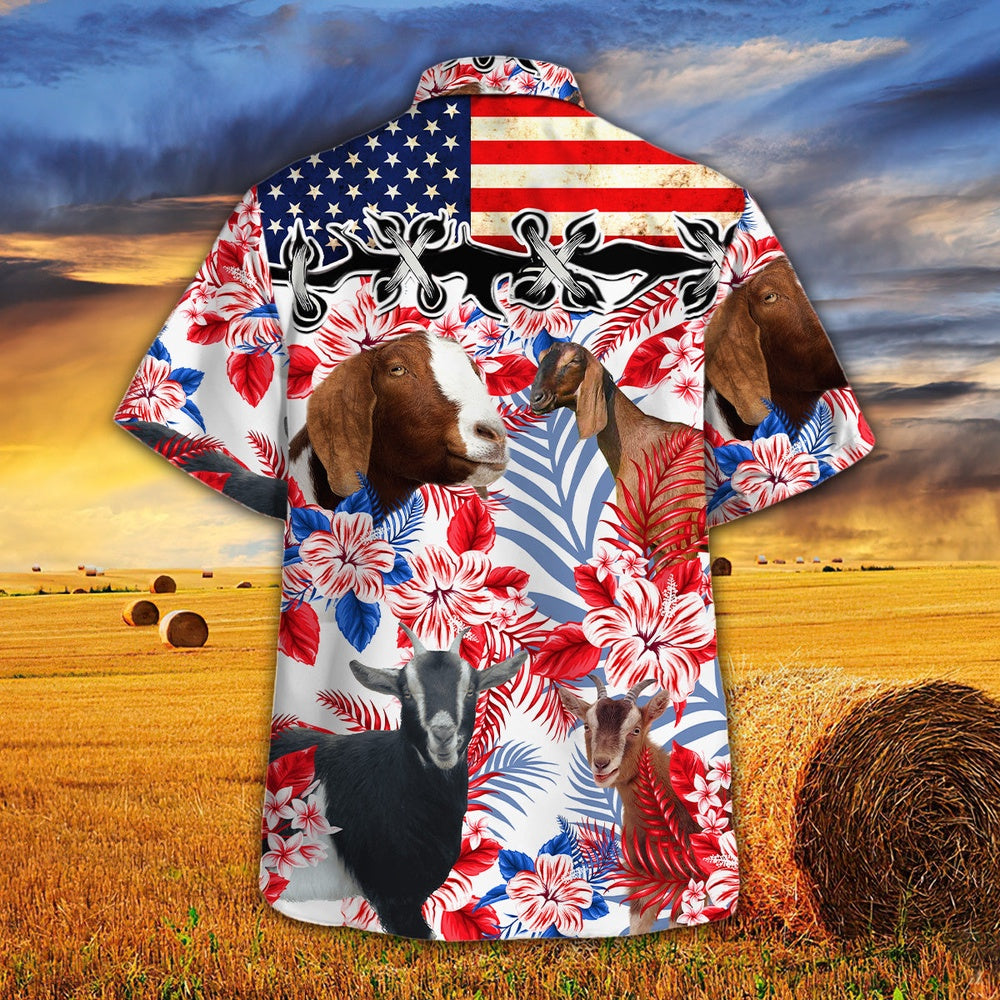 United States Flag Hawaiian Theme For Nubian Goat Lovers All 3D Printed Hawaiian shirt, Farm Hawaiian Shirt, Farmer Hawaii
