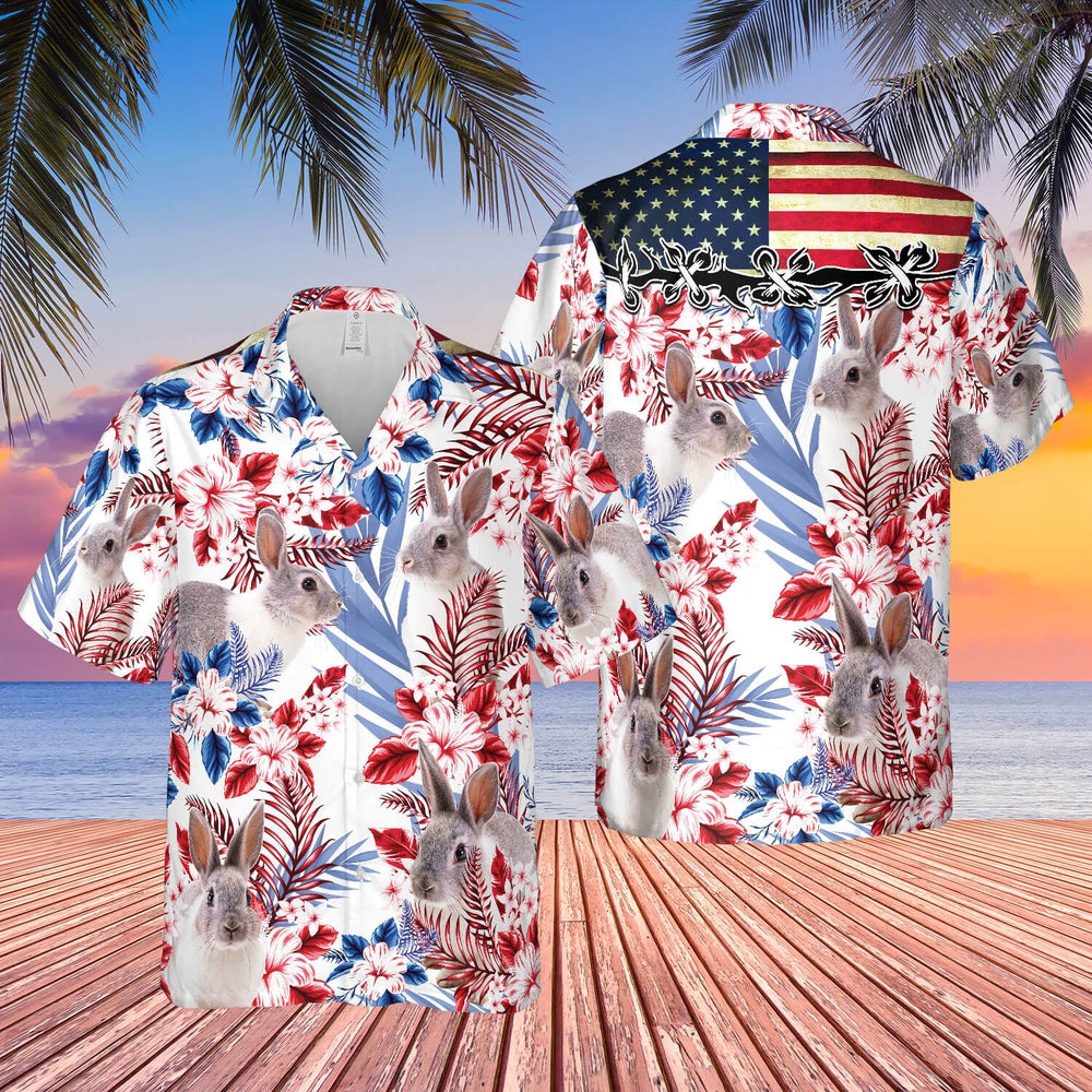United States Flag Hawaiian Theme For Rabbit Lovers All 3D Printed Hawaiian shirt, Farm Hawaiian Shirt, Farmer Hawaii