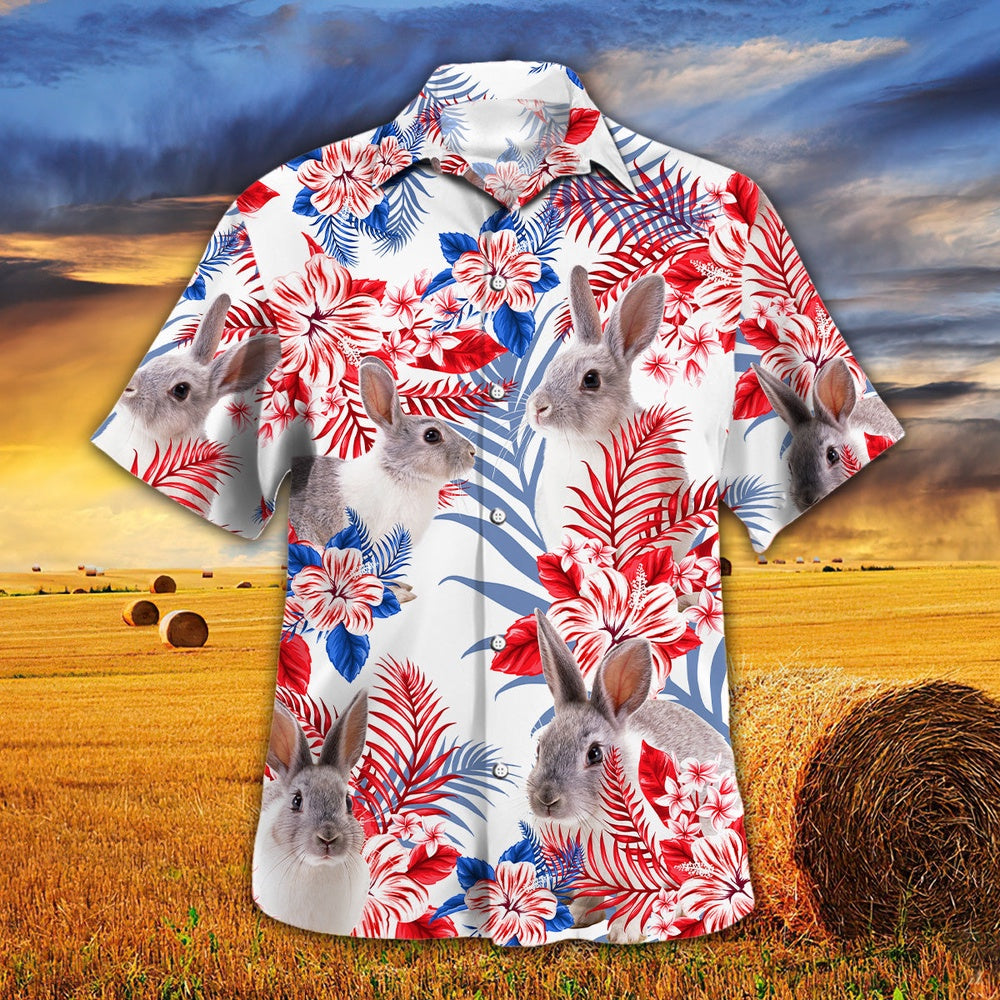 United States Flag Hawaiian Theme For Rabbit Lovers All 3D Printed Hawaiian shirt, Farm Hawaiian Shirt, Farmer Hawaii