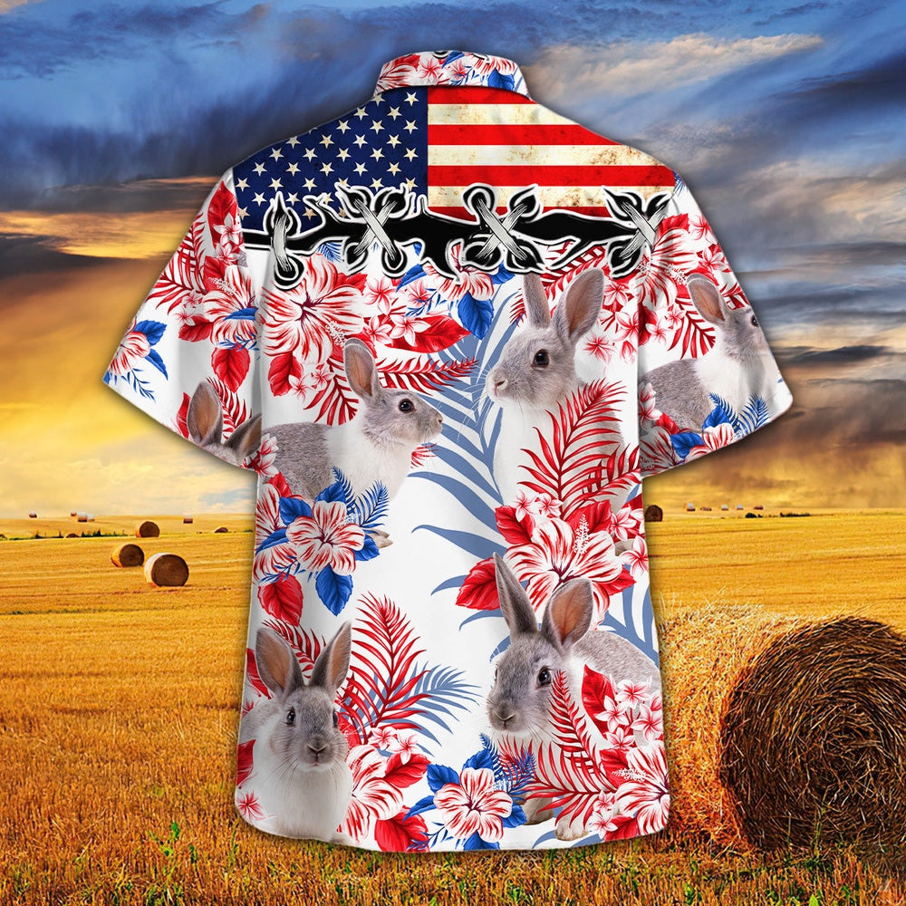 United States Flag Hawaiian Theme For Rabbit Lovers All 3D Printed Hawaiian shirt, Farm Hawaiian Shirt, Farmer Hawaii