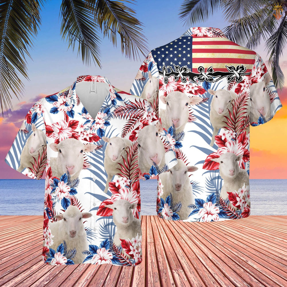 United States Flag Hawaiian Theme For Sheep Lovers All 3D Printed Hawaiian shirt, Farm Hawaiian Shirt, Farmer Hawaii