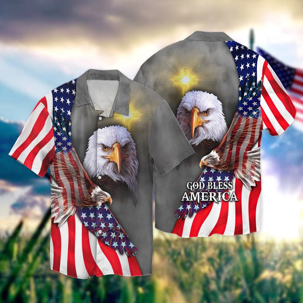 United States Independence Day Eagle God Bless America All 3D Printed Hawaiian shirt, Farm Hawaiian Shirt, Farmer Hawaii