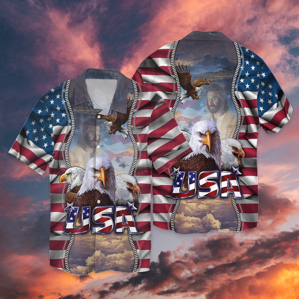 United States Independence Day Eagles God Blessing All 3D Printed Hawaiian shirt, Farm Hawaiian Shirt, Farmer Hawaii