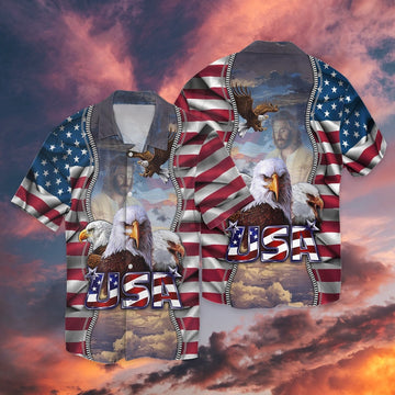 United States Independence Day Eagles God Blessing All 3D Printed Hawaiian shirt, Farm Hawaiian Shirt, Farmer Hawaii