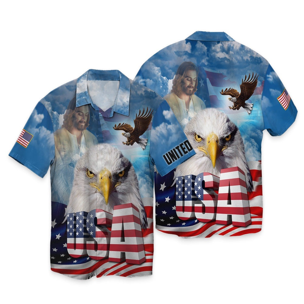 United States Independence Day Eagles God Blessing Blue Sky All 3D Printed Hawaiian shirt, Farm Hawaiian Shirt, Farmer Hawaii