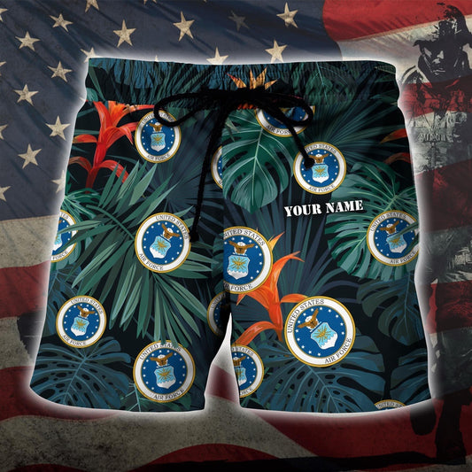 Us Air Force Military Custom Name Hawaiian Short, Short Military, Short Beach, Us Military Shorts